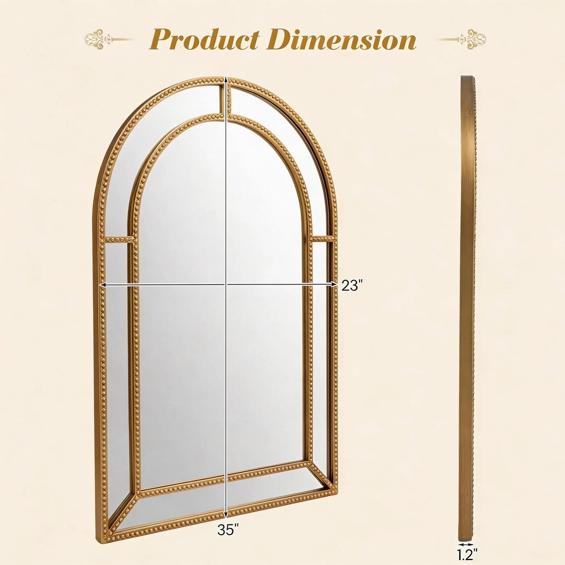 Tangkula 35" x 23" Gold Arched Wall Mirror (Arched) - Product image 4
