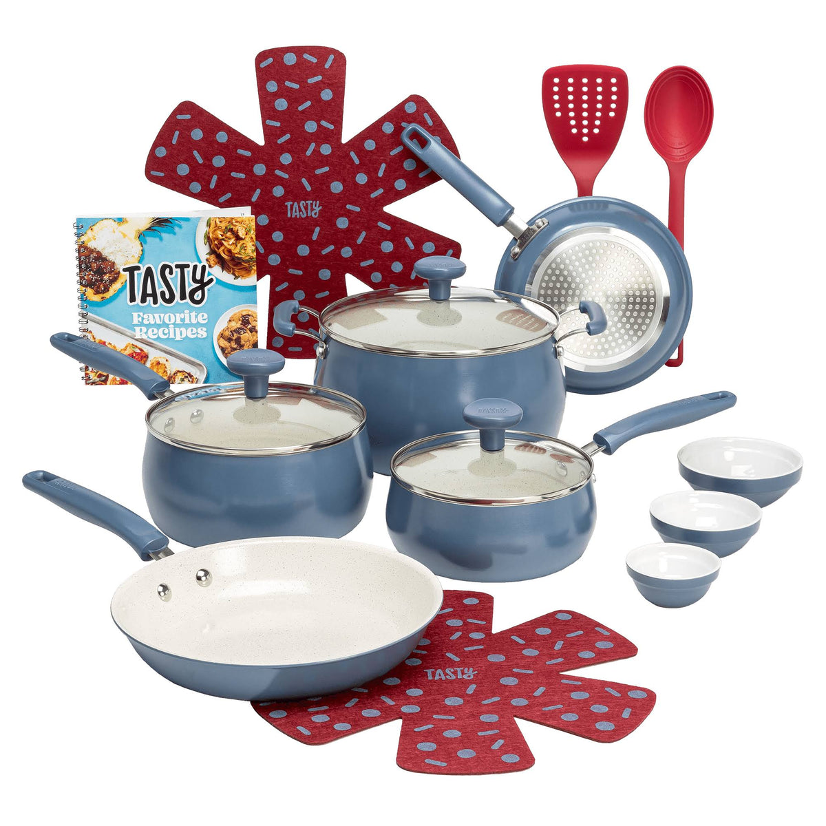 Tasty Clean Ceramic 16 Piece Non-Stick Aluminum Cookware Set, Slate Blue - Product image 1