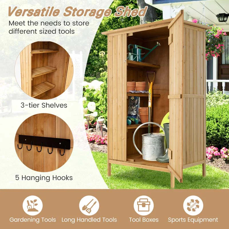 5 x 3 FT Wooden Garden Shed with Asphalt Roof & 3 Shelves, Outdoor Storage Cabinet Outside Utility Tool - Product image 6
