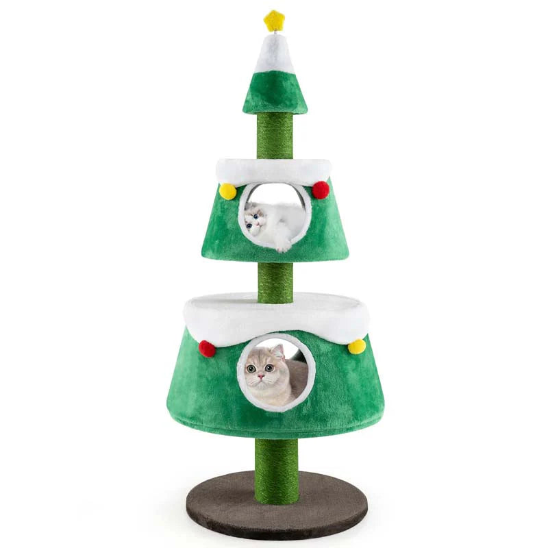 60" Christmas Cat Tree for Indoor Cats, Modern Holiday Cute Cat Tree Tower with 2 Condos - Product image 2