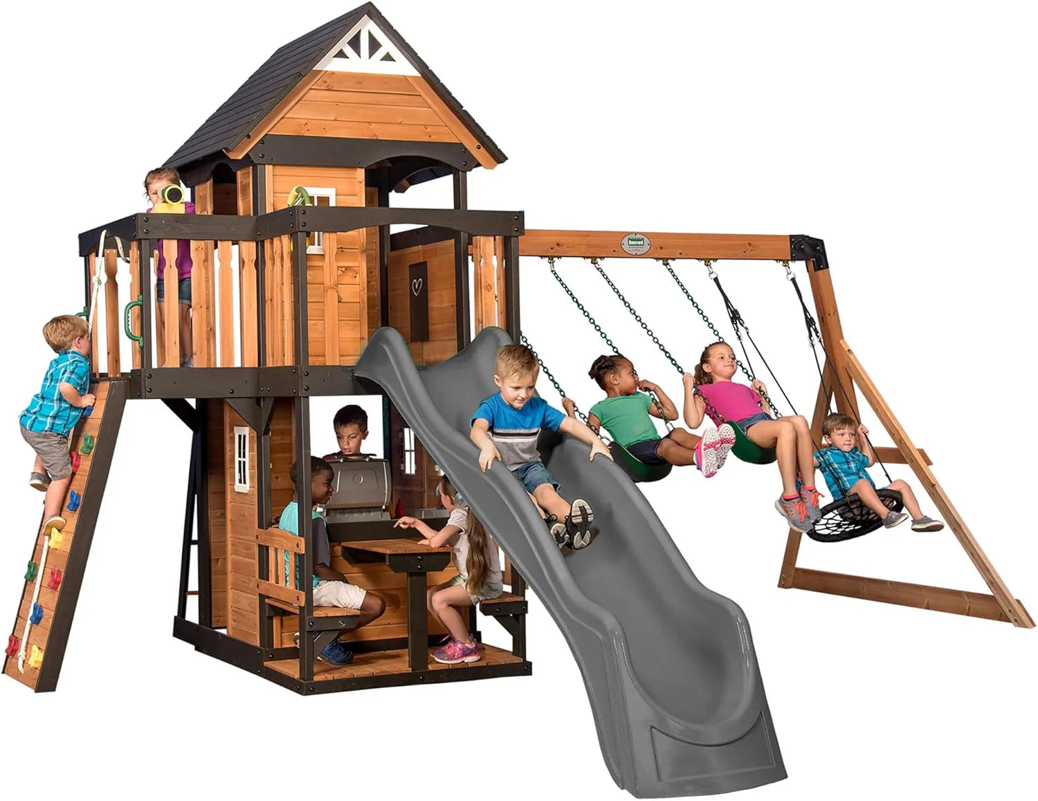Canyon Creek Cedar Wood Swing Set with Wave Slide, Clubhouse, Play Kitchen, Picnic Area, Belt Swings - Product image 20