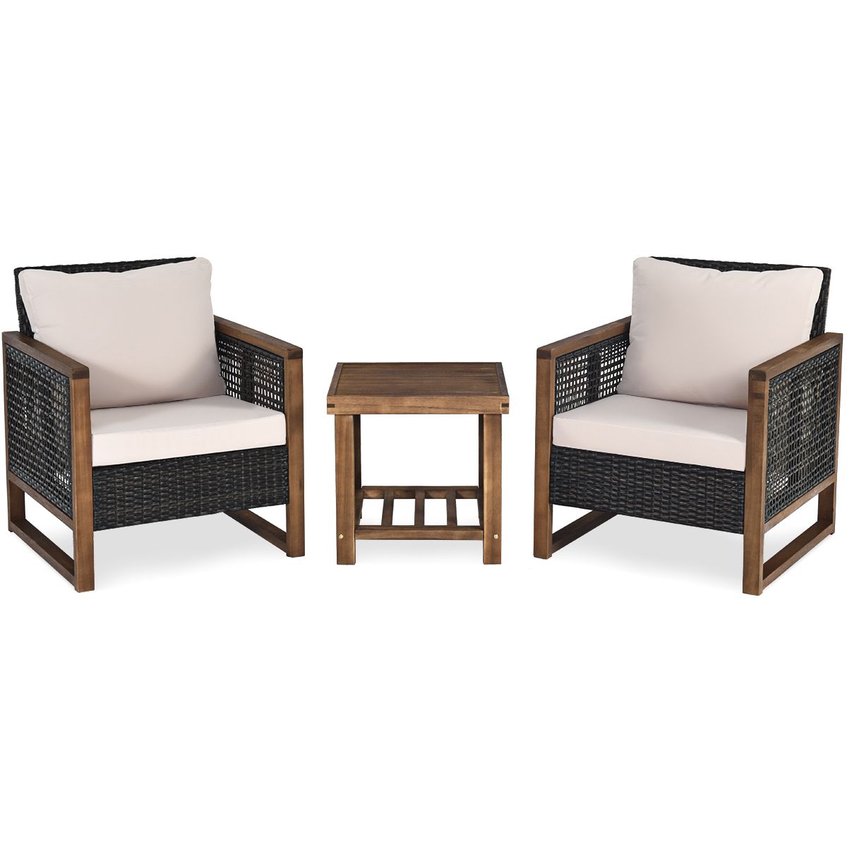 Acacia Wood Garden Furniture Set Handcrafted Rattan Anti-sun Weather Resistant for Porch Balcony Terrace -