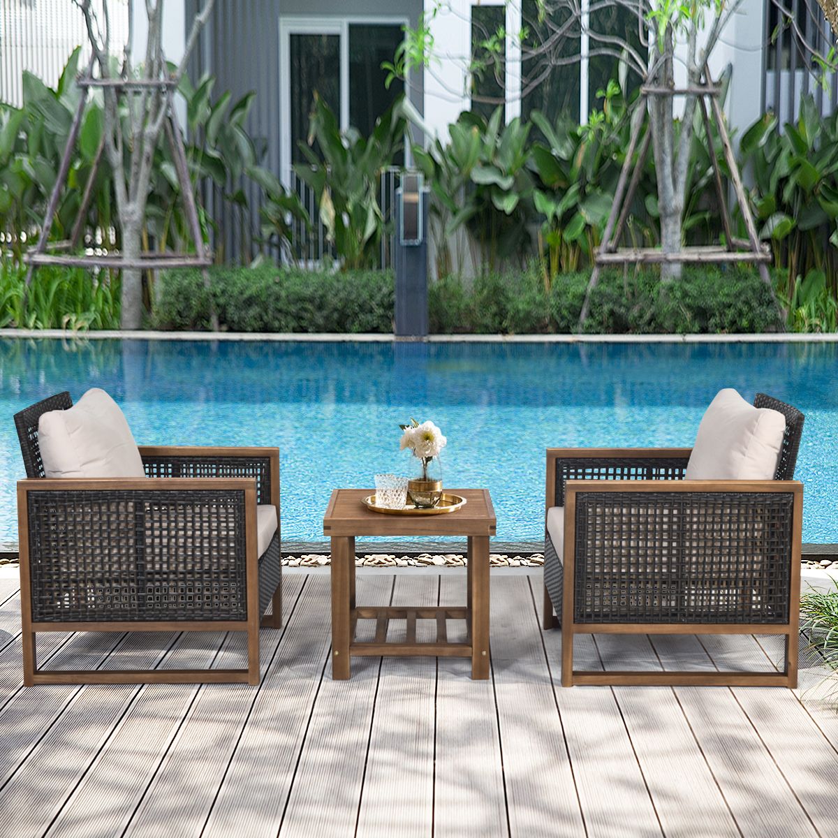 Acacia Wood Garden Furniture Set Handcrafted Rattan Anti-sun Weather Resistant for Porch Balcony Terrace -