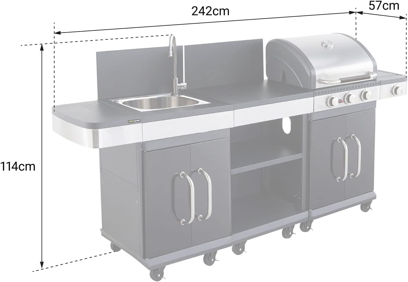Cook'in Garden FIDGI 3 modular outdoor kitchen - 3-burner gas barbecue with thermometer Extra serving unit and sink