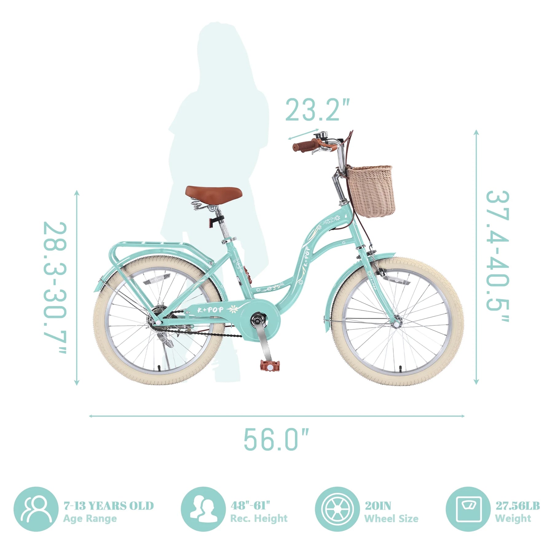 Bstjewey 20 in Girls Bike with Basket, Kids Bicycle for Ages 7 - 13 - Product image 11