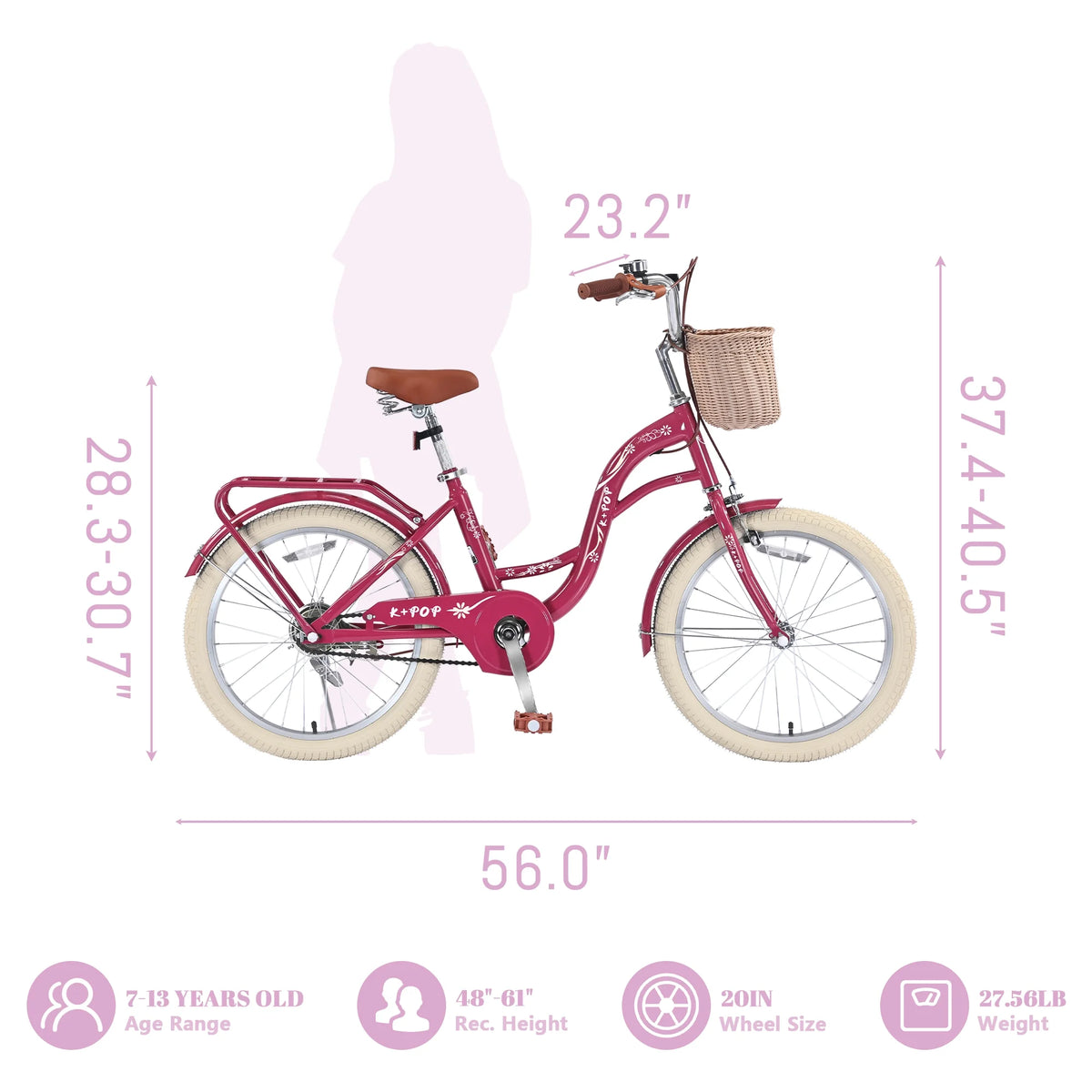Bstjewey 20 in Girls Bike with Basket, Kids Bicycle for Ages 7 - 13 - Product image 26
