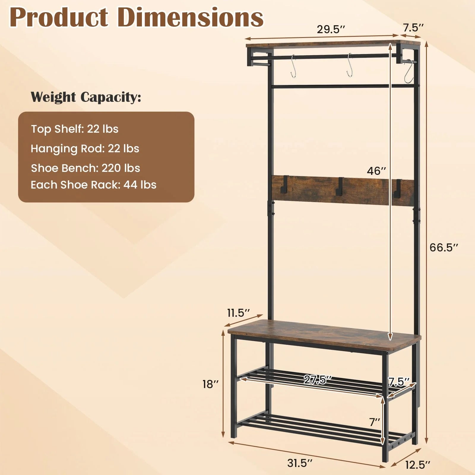 Tangkula Hall Tree with Bench and Shoe Storage - Product image 4