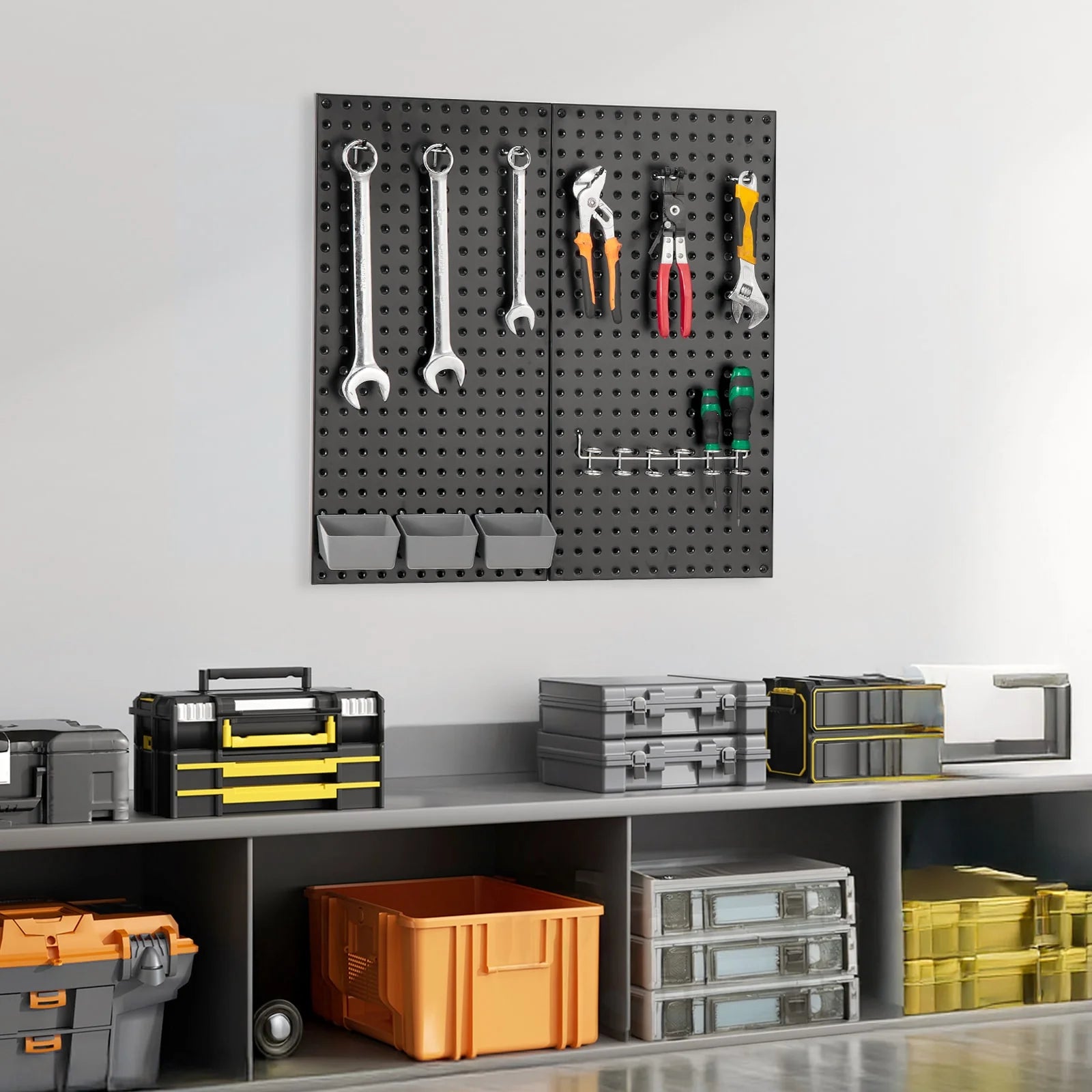 Carbon steel/Polypropylene Socket storage 2 x Metal Pegboard Panels 8 x Yellow Expansion Plugs 8 x M5x 50 - Product image 1