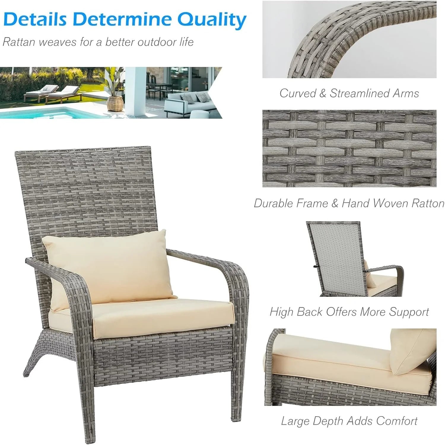 AECOJOY Patio Adirondack Wicker Chair, Outdoor Coconino Chair with Cushion and Pillow - Product image 5