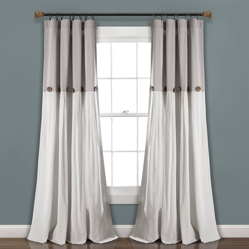 Lush Decor Linen Button Window Curtain Panel - 84", Single, Gray/White