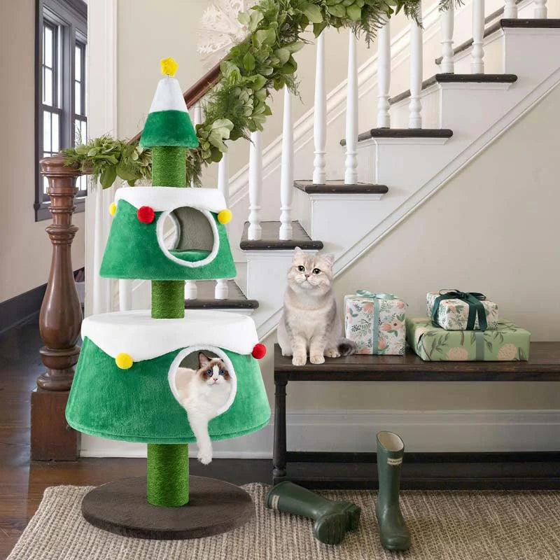 60" Christmas Cat Tree for Indoor Cats, Modern Holiday Cute Cat Tree Tower with 2 Condos - Product image 8