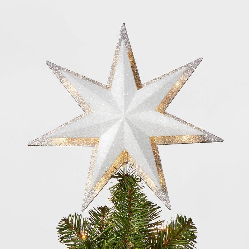 13in 21ct LED Light Glitter Star with Silver Glitter Star Christmas Tree Topper - Wondershop - Product image 1