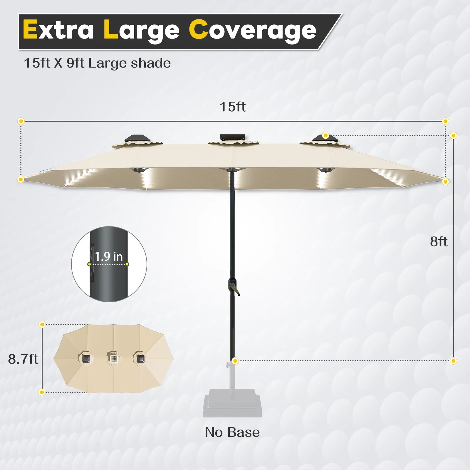 AECOJOY 15ft Patio Double-Sided Umbrella, 156 PCS Solar LED Light Outdoor Large Umbrella, Beige - Product image 3
