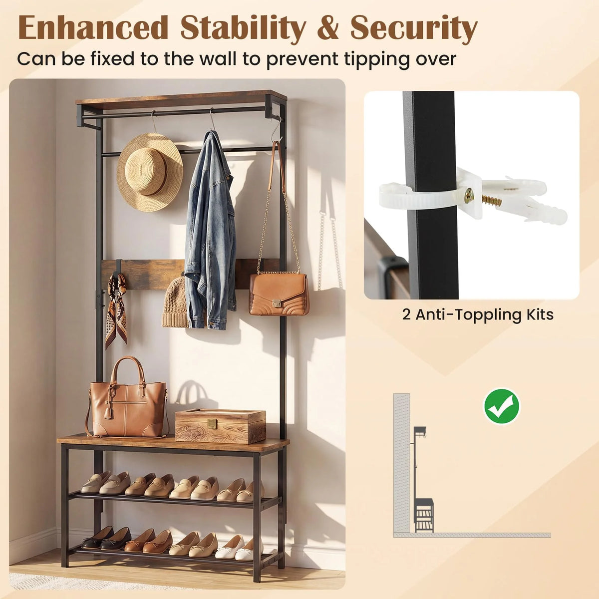 Tangkula Hall Tree with Bench and Shoe Storage - Product image 8