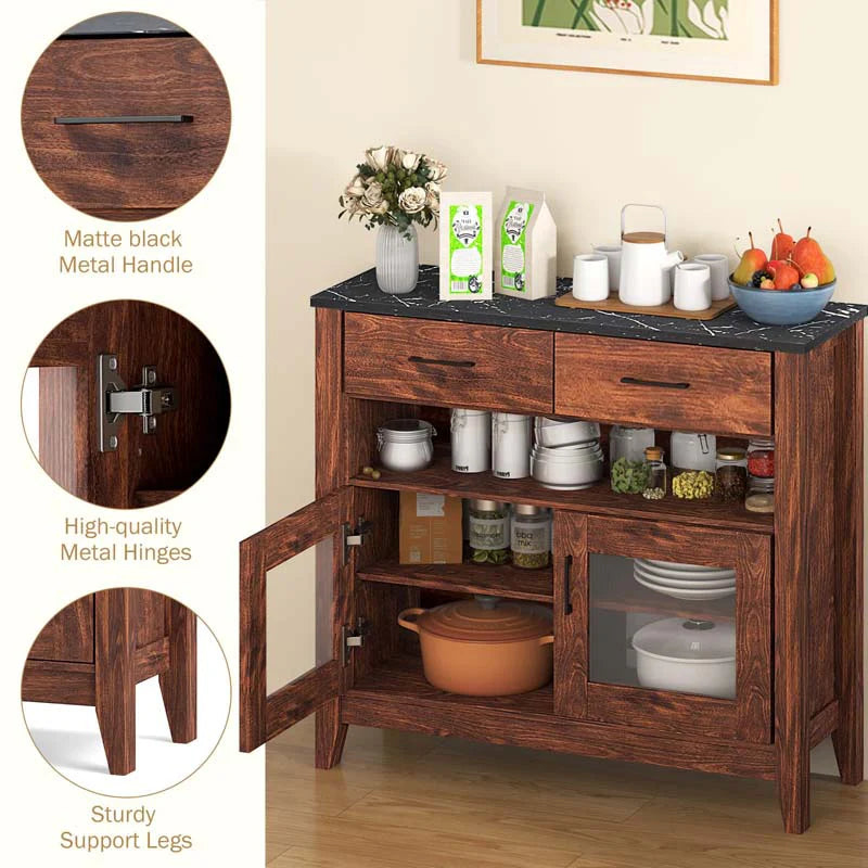 Sideboard Buffet Cabinet, Coffee Bar Cabinet with 2 Drawers, Faux Marble Top - Product image 4