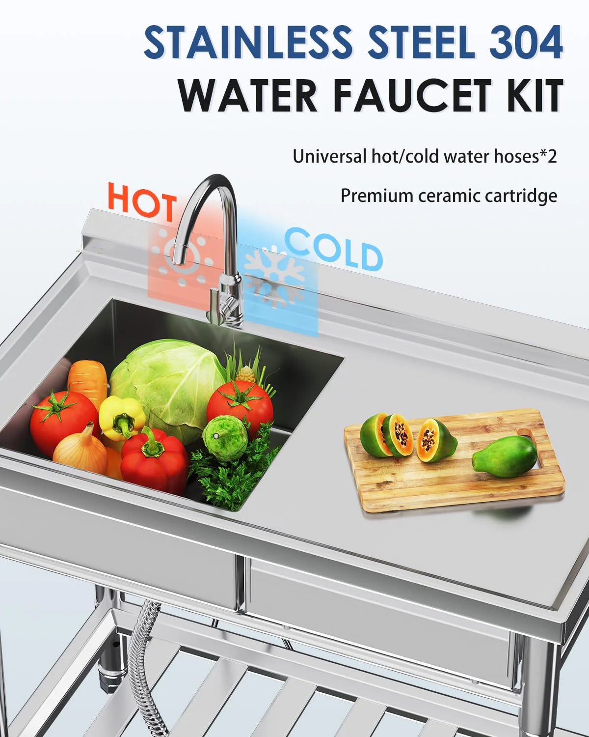AECOJOY Stainless Steel Utility Sink, Free Standing Single Bowl Commercial Kitchen Sinks with Faucet - Product image 4