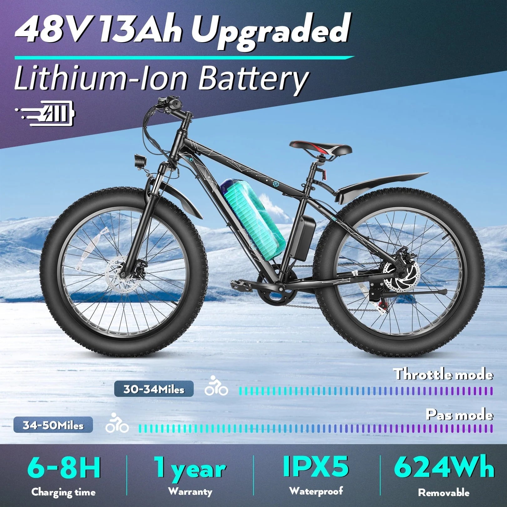 Gocio 26" 4.0 Fat Tire Electric Bike for Adults, 500W Adults E Bike, 48V 13ah Removable Li - Ion Battery - Product image 4