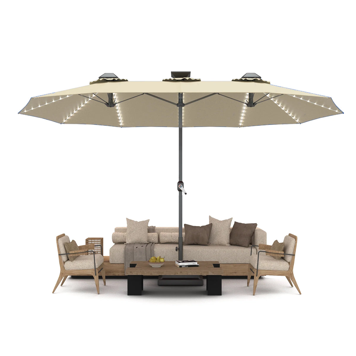 AECOJOY 15ft Patio Double-Sided Umbrella, 156 PCS Solar LED Light Outdoor Large Umbrella, Beige - Product image 9