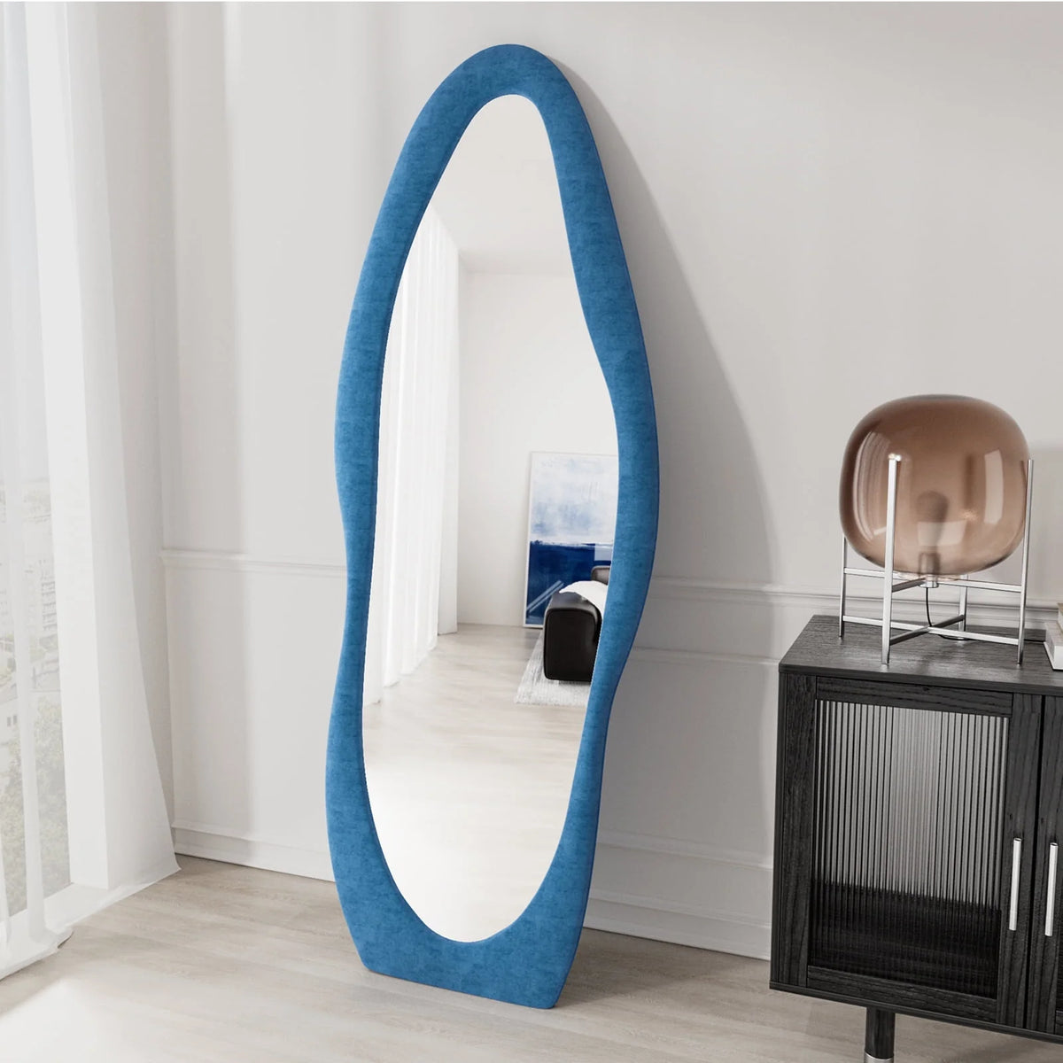 VLUSH Irregular Full Length Mirror, Floor Mirror Hanging & Leaning, 63"x24" Wavy Wall Mirror (Blue) - Product image 3