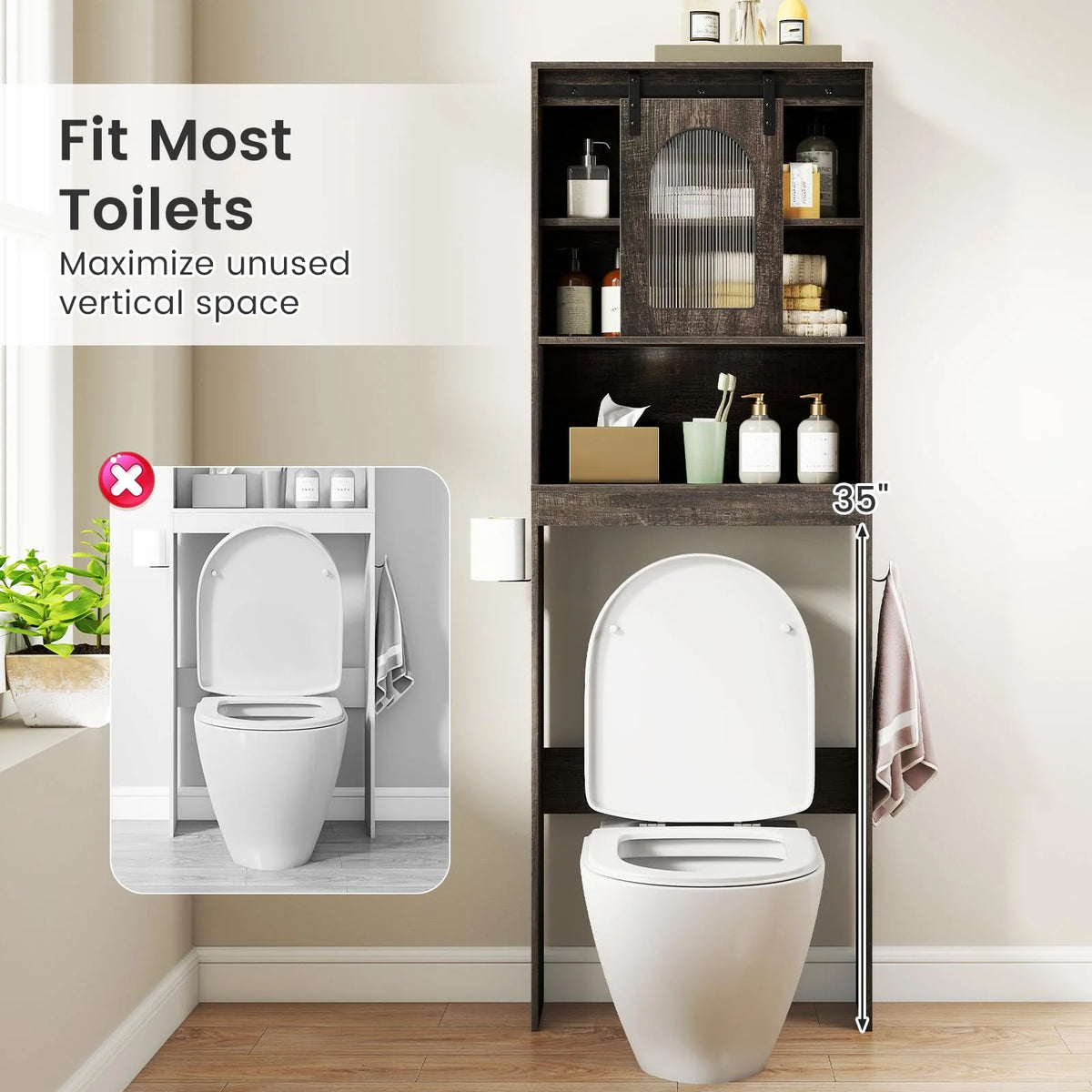 Tangkula Over Toilet Storage Cabinet with Sliding Barn Door - Product image 4