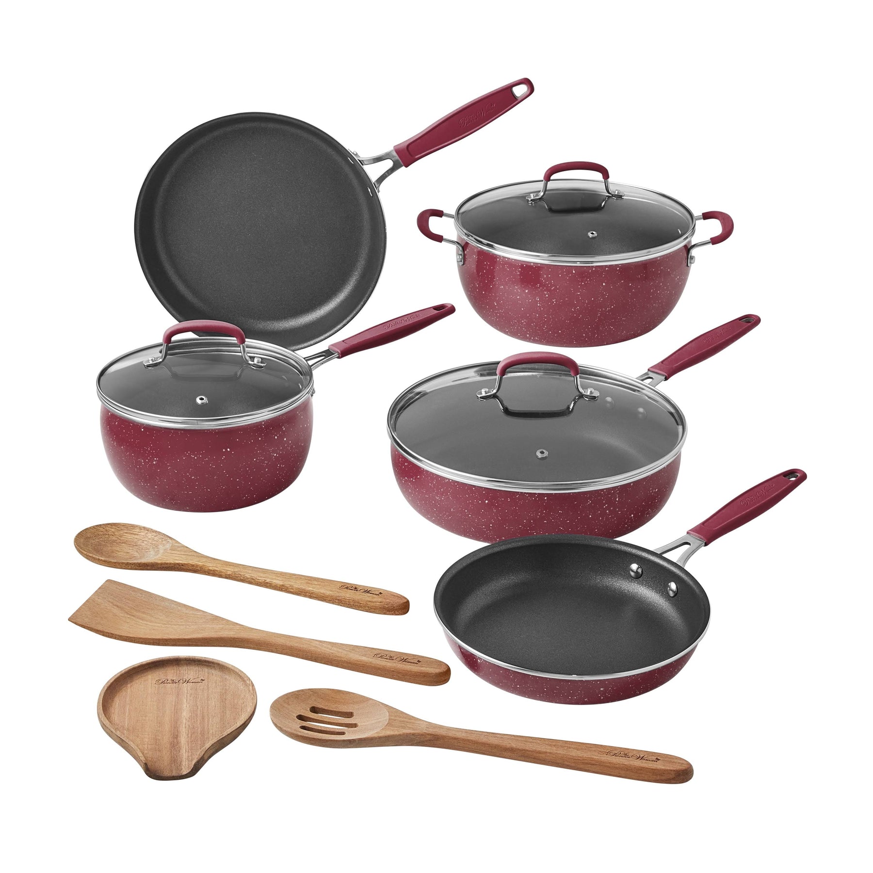 The Pioneer Woman Frontier Speckle 12-Piece Aluminum Cookware Set, Merlot, Size: 12 Pieces - Product image 1