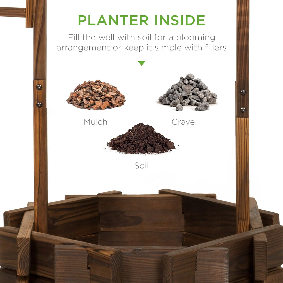 Best Choice Products Rustic Wooden Wishing Well Planter Outdoor Home Decor for Patio, Garden - Product image 5