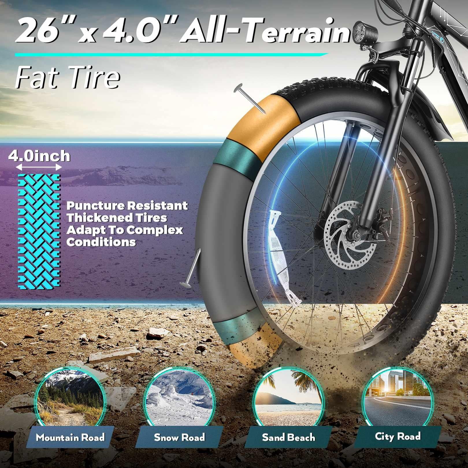 Gocio 26" 4.0 Fat Tire Electric Bike for Adults, 500W Adults E Bike, 48V 13ah Removable Li - Ion Battery - Product image 5