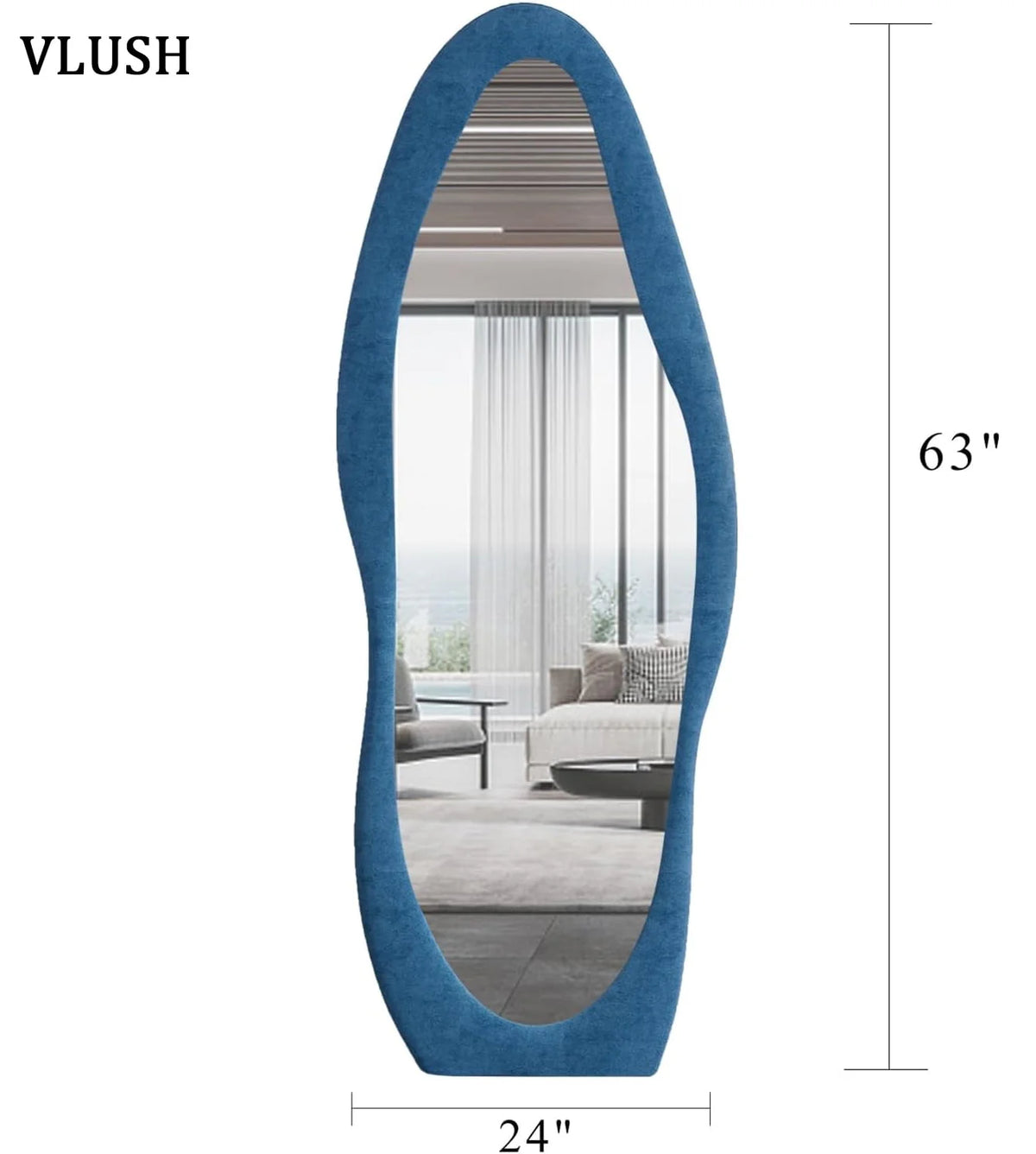 VLUSH Irregular Full Length Mirror, Floor Mirror Hanging & Leaning, 63"x24" Wavy Wall Mirror (Blue) - Product image 2