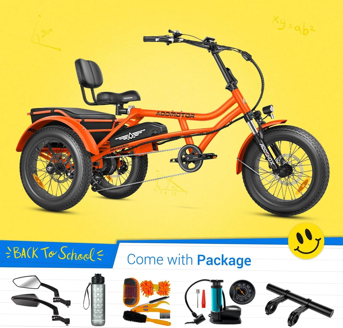 Addmotor M - 360II Semi - Recumbent Electric Trike, 85MI, Fat Tire 3 Wheel Electric Bike for Adults - Product image 22