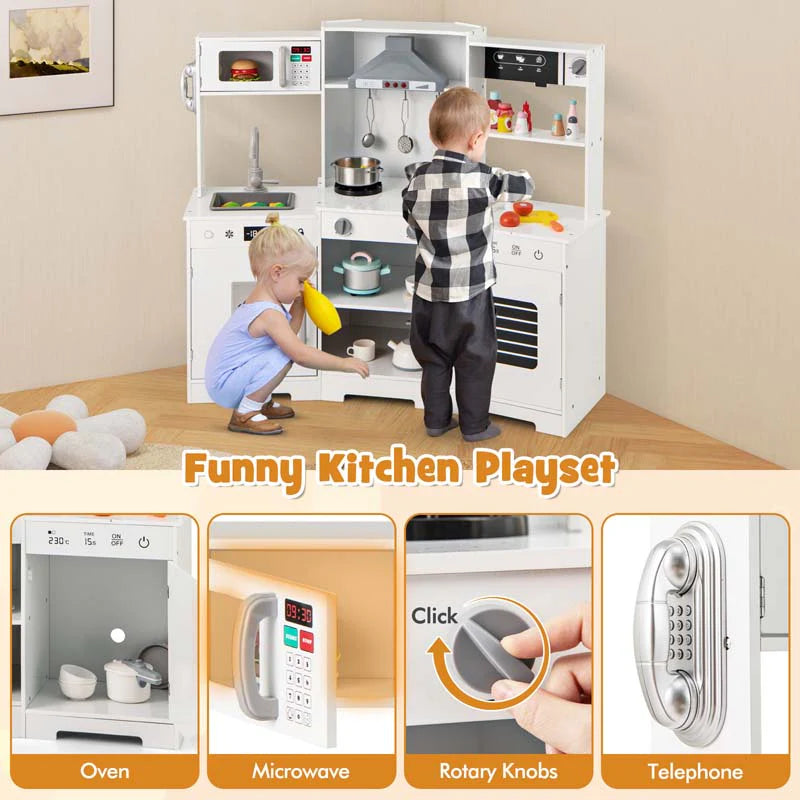 Wooden Corner Kids Kitchen Playset with Real Sounds & Lights, Range Hood - Product image 7