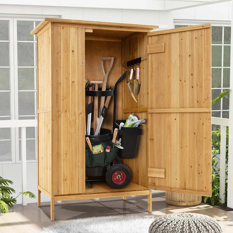 5 x 3 FT Wooden Garden Shed with Asphalt Roof & 3 Shelves, Outdoor Storage Cabinet Outside Utility Tool - Product image 5
