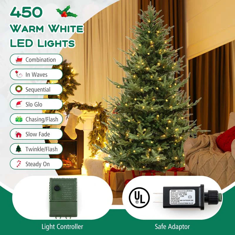 6/7/8 FT Pre-Lit Artificial Christmas Tree, Hinged Xmas Tree with 240/340/450 Warm White LED Lights - Product image 17