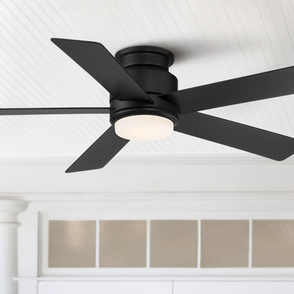 Casa Vieja 52" Grand Palm Modern Outdoor Hugger Ceiling Fan with Dimmable LED Light Remote Control Matte Black White Opal Glass Damp Rated