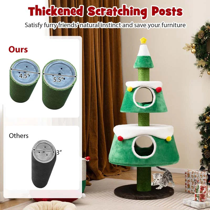 60" Christmas Cat Tree for Indoor Cats, Modern Holiday Cute Cat Tree Tower with 2 Condos - Product image 4